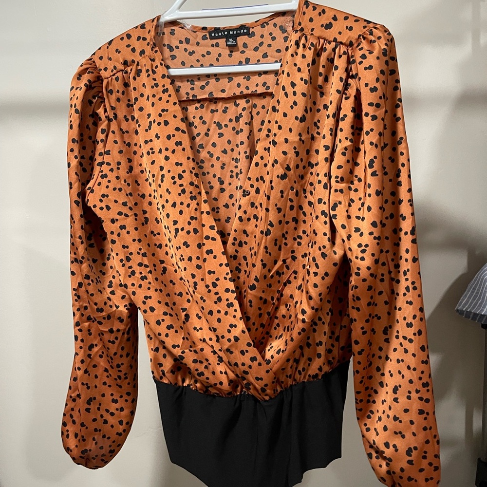 Silk Dalmatian Print Body Suit with Deep V